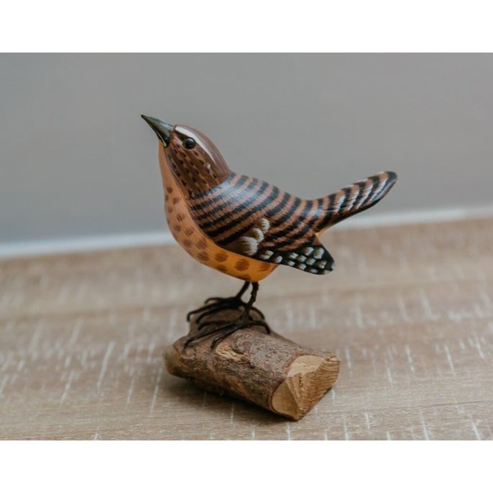 Carved Painted Wood Bird Figurine on Branch Made in China